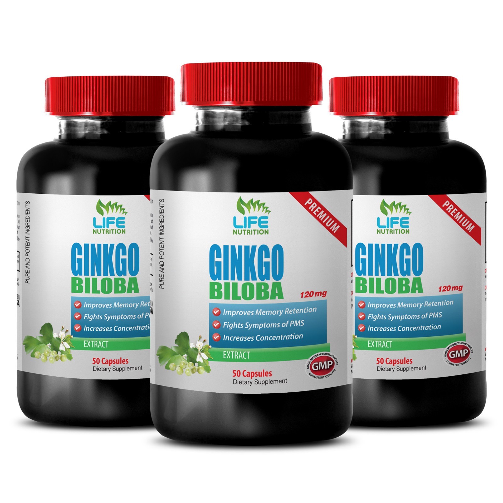 Ginkgo Biloba Extract 120mg .Improves Memory ( 3 Bottle 150 Capsules )