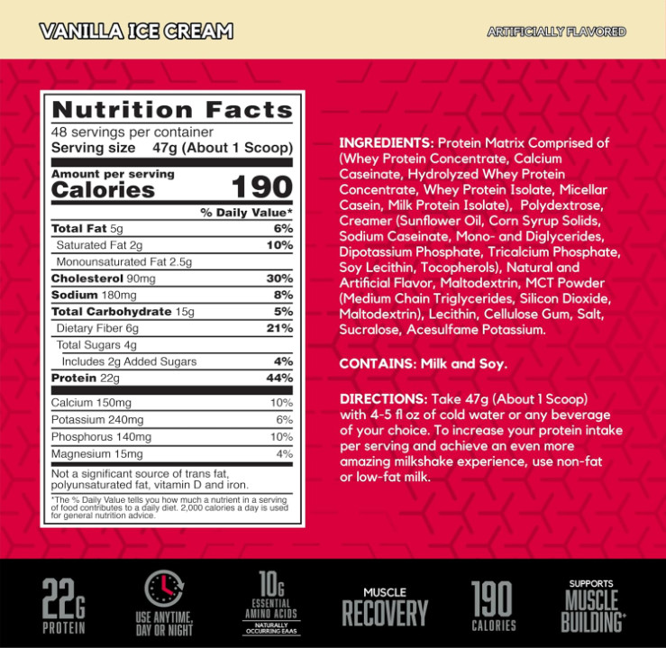 BSN SYNTHA-6 Protein Powder, Vanilla Ice Cream, 5 lb, 48 Servings