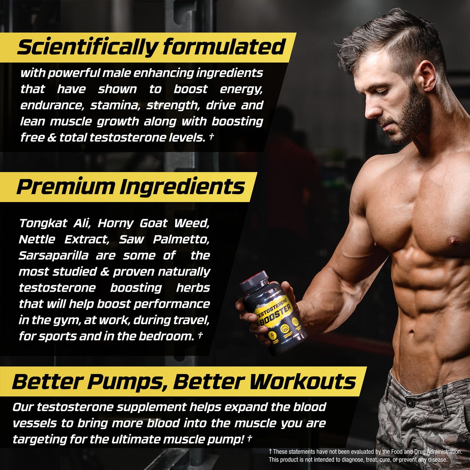 Testosterone Booster for Men – Male Enhancing 60 Count (Pack of 2), Brown