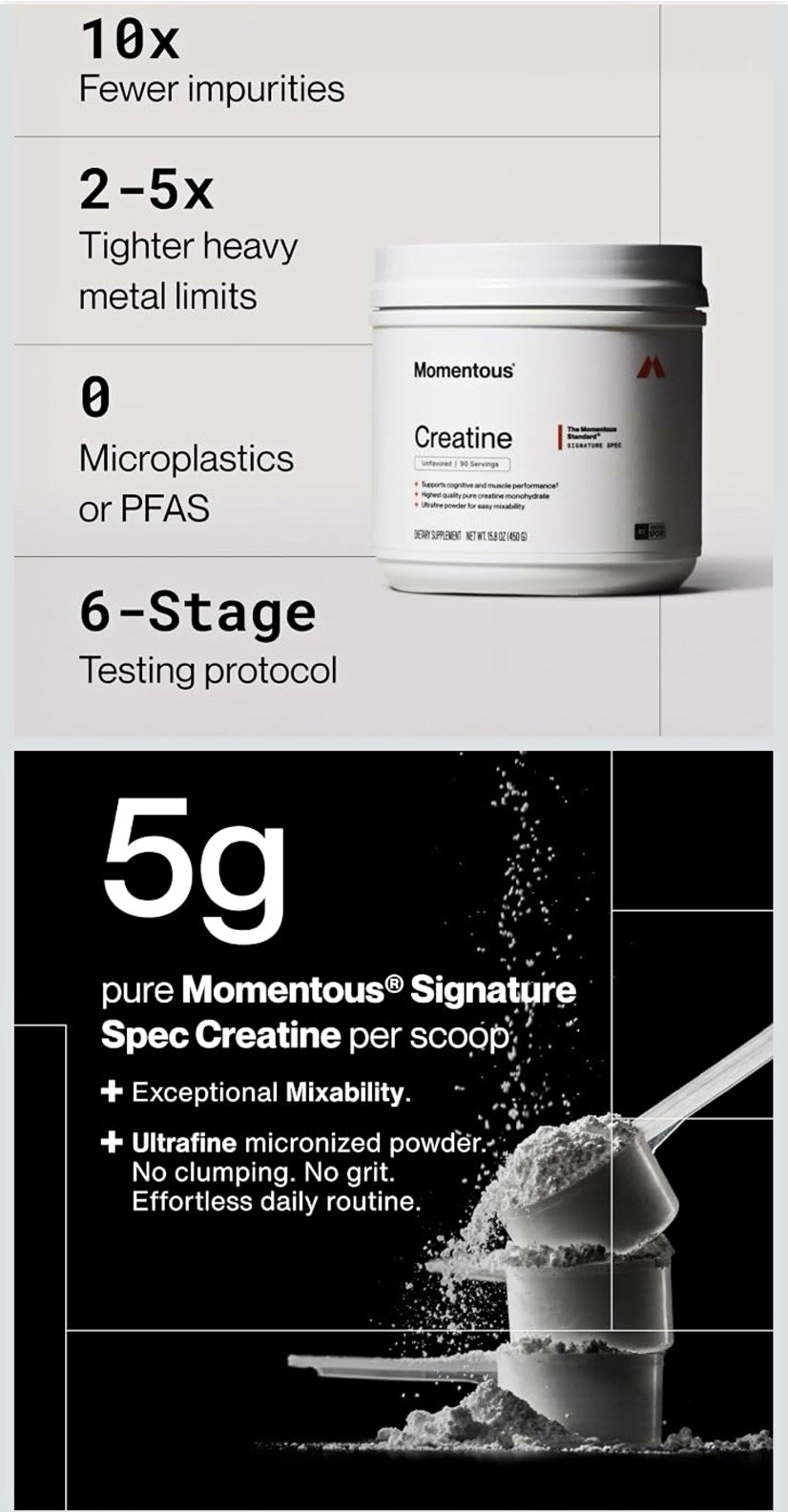 Momentous Creatine Monohydrate Powder Unflavored Vegan 15.8 oz 90 Serv