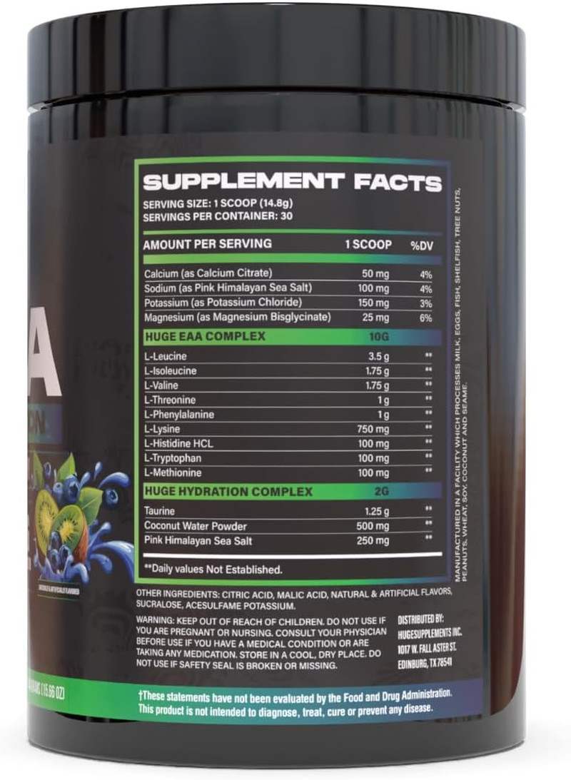 Huge EAA + Hydration, Essential Amino Acids Powder, Eaas & Bcaas, Intra & Post W