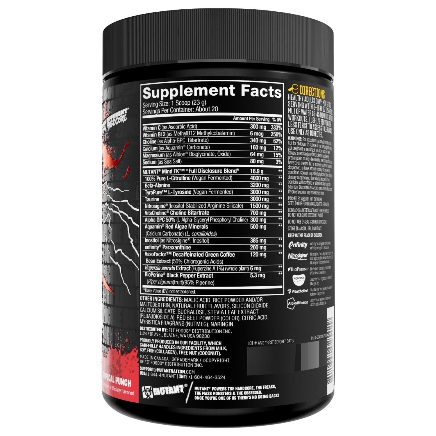 Nootropic Pre-Workout Supplement, Tropical Punch Flavor, 16.2 oz, Energy Boost