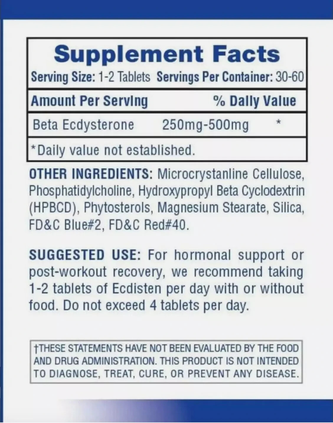 Hi-Tech Pharmaceuticals Ecdisten Beta Ecdysterone 250mg Lean Muscle 60 Tablets