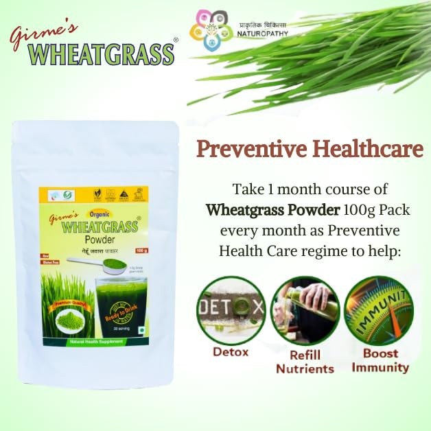 Girme’s Organic Wheatgrass Powder – 100g Pouch x 2 = 200g (Pack of 2)