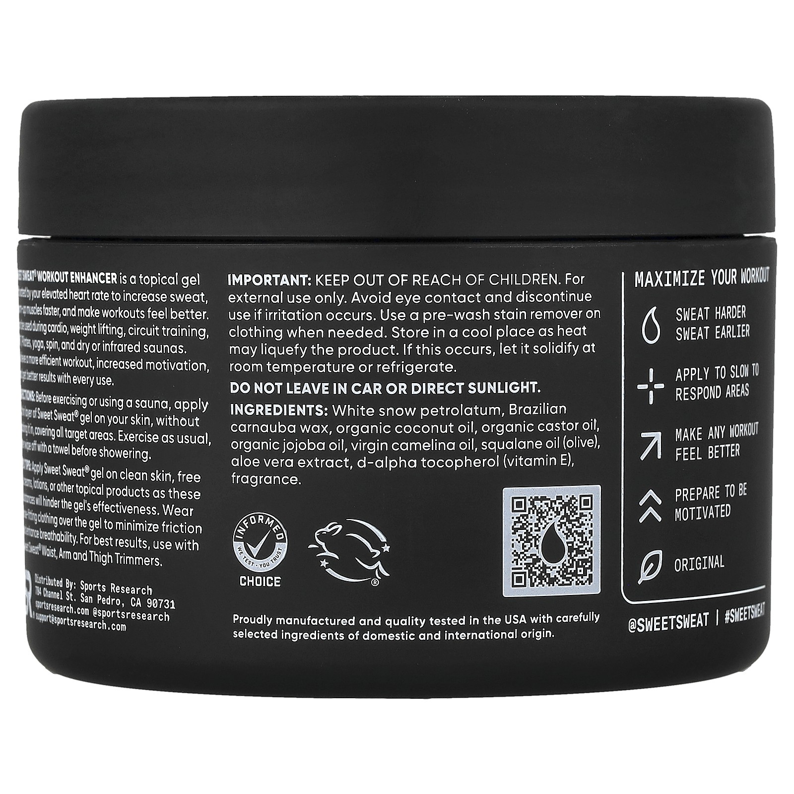 Sports Research, Sweet Sweat Workout Enhancer, 6.5 oz (184 g)