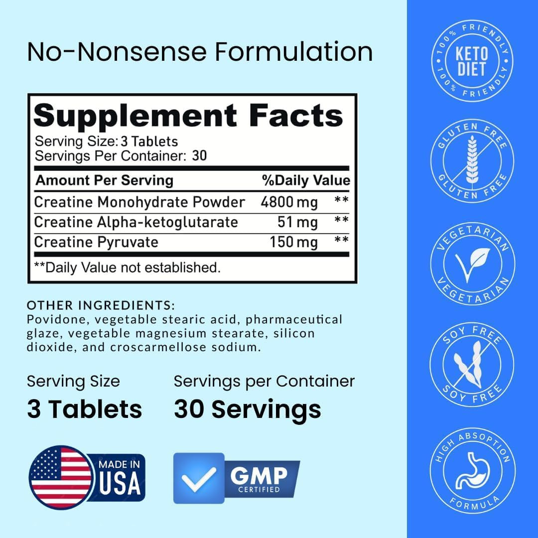 Creatine Pills 5G 3X Pure Creatine Monohydrate Pre Workout Muscle