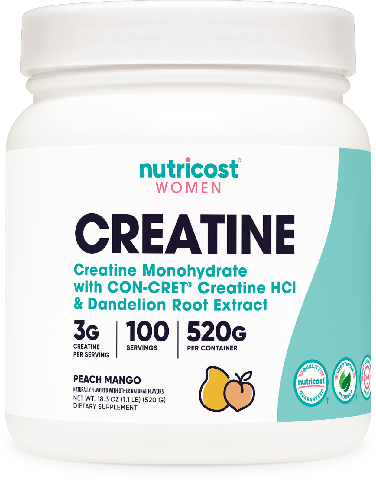 Nutricost Creatine Monohydrate Powder for Women, Peach Mango, 100 Servings