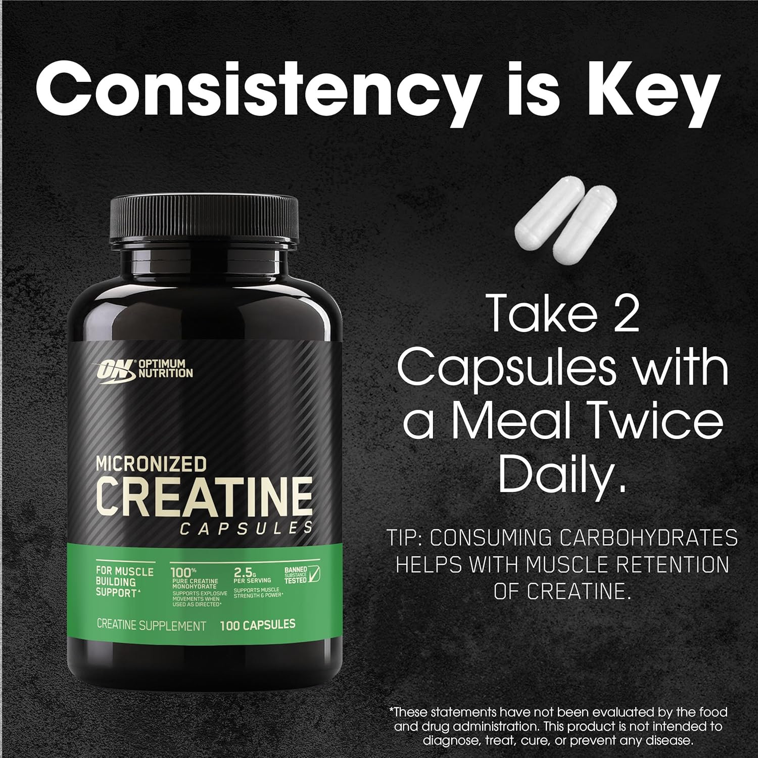 Micronized Creatine Monohydrate Capsules, 2500mg, Keto-Friendly, 100 Capsules