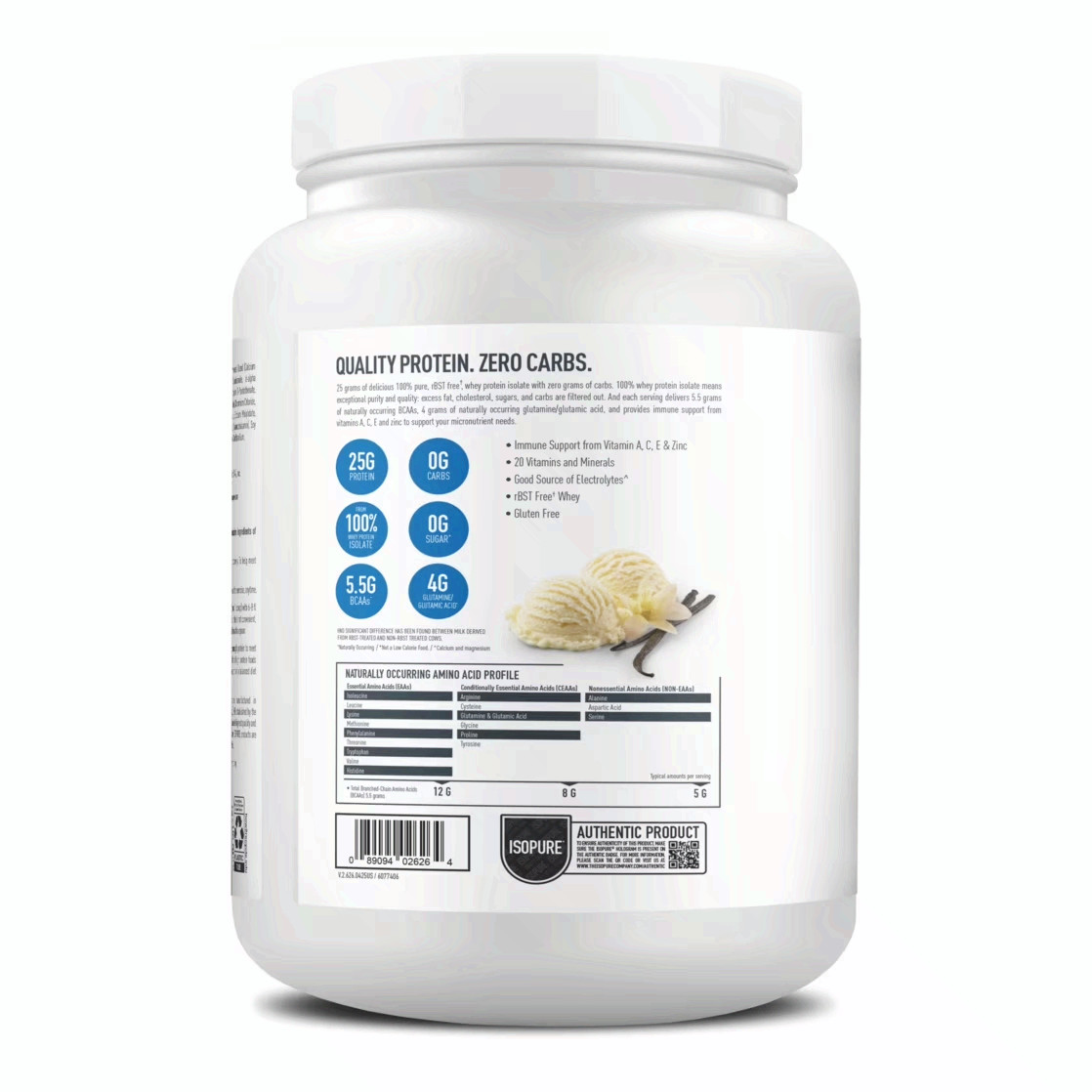 Isopure Zero Carb 100% Whey Protein Isolate Vanilla Protein Powder, 25g, 15 Sers