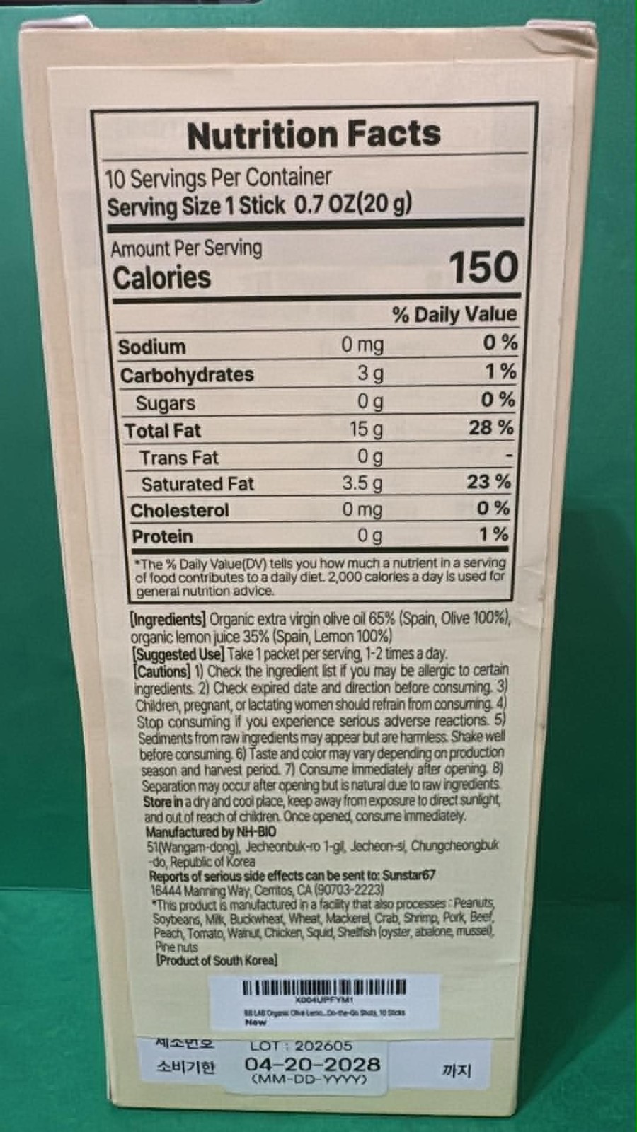 BB LAB Organic Olive Lemon Dual Shot Cold Pressed Extra Virgin 65/35 EXP: 04/ 28