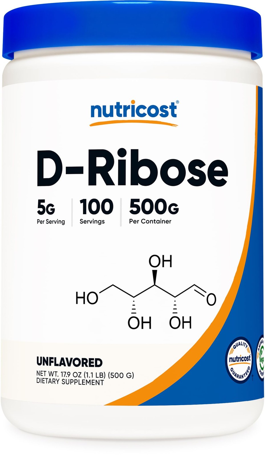 Nutricost D-Ribose Powder 500 Grams – 1.1 Pound (Pack of 1), Multicolor