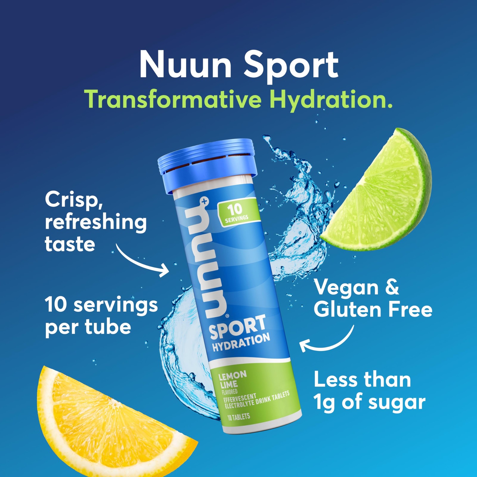 Nuun Sport Electrolyte Tablets Magnesium Calcium Potassium Gluten Lemon Lime 8
