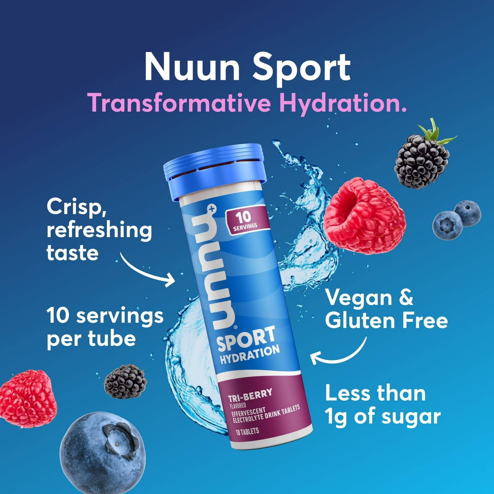 Nuun Sport Electrolytes Hydration Drink Mix Tablets, Tri-Berry, 10 Count Tube…