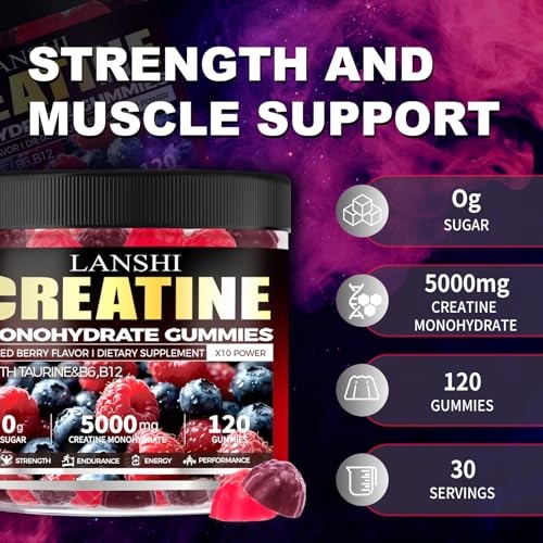 Creatine Monohydrate 5000mg Gummies 120ct Mixed Berry