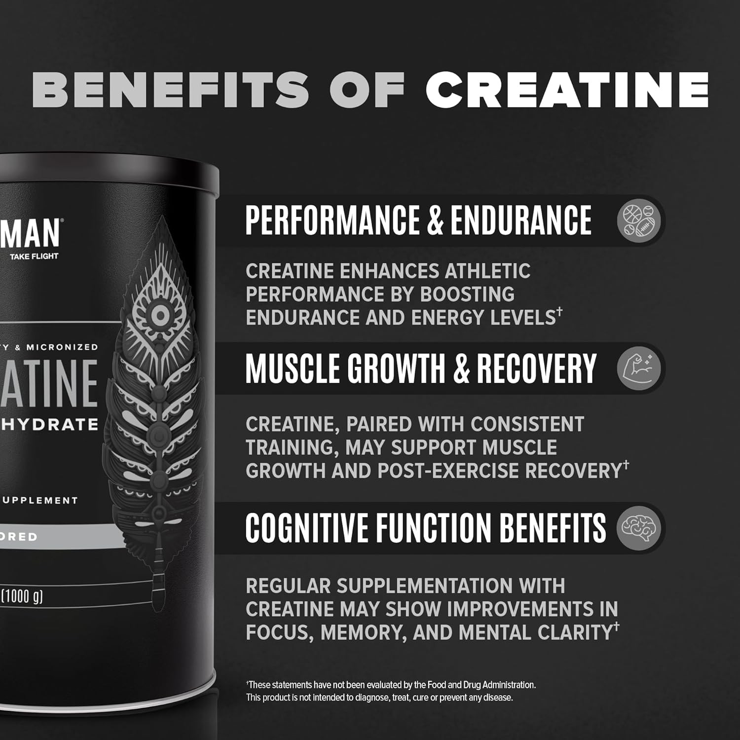 Micronized Creatine Monohydrate Powder, Muscle Recovery, Caffeine Free, Creatin