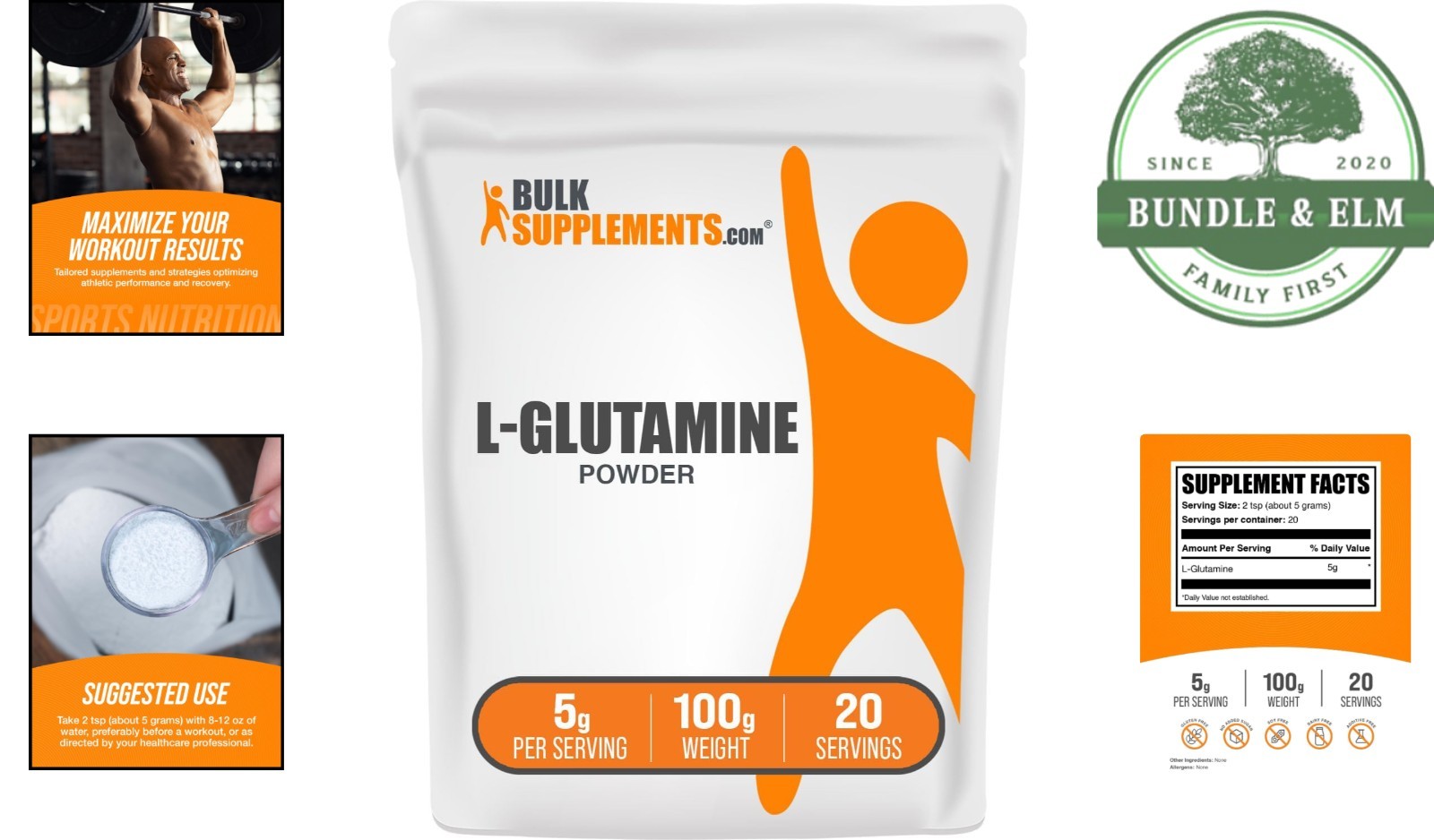 L-Glutamine Powder for Muscle Recovery, Unflavored and Gluten Free Supplement