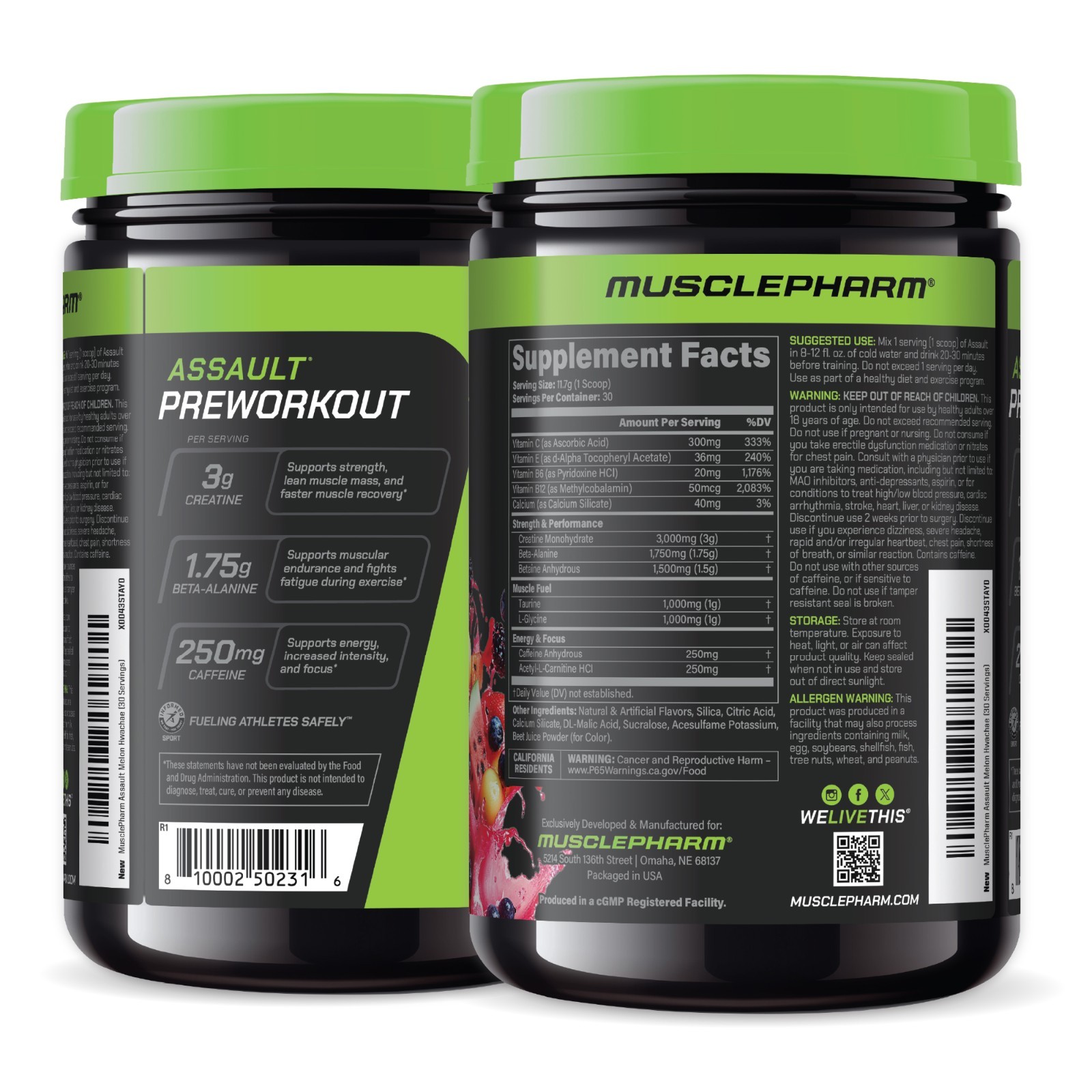 MusclePharm Assault Energy & Strength Pre Workout – 30 Servings, Melon Hwachae