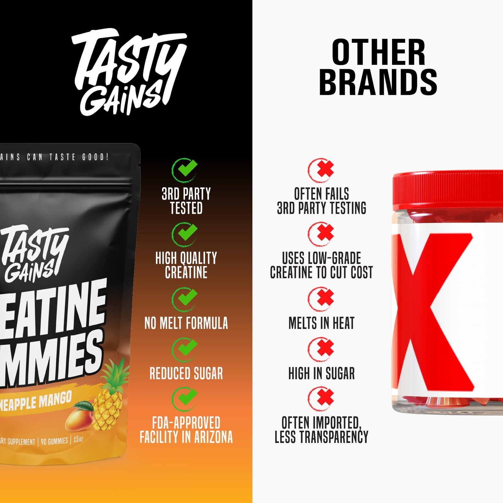 TASTY GAINS Creatine Gummies – 90g of 90 Count (Pack 1)