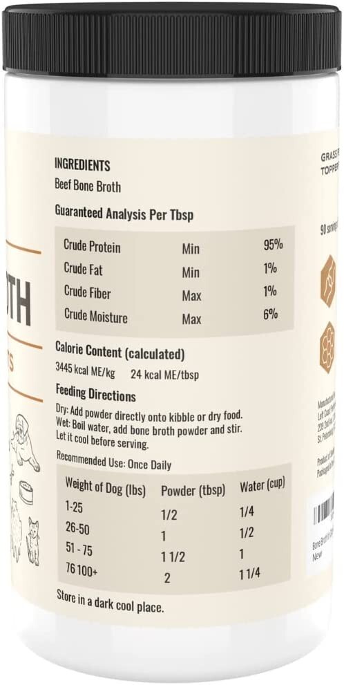 Left Coast Beef Bone Broth Powder for Dogs and Cats | Grass-fed Bone Broth, 8oz