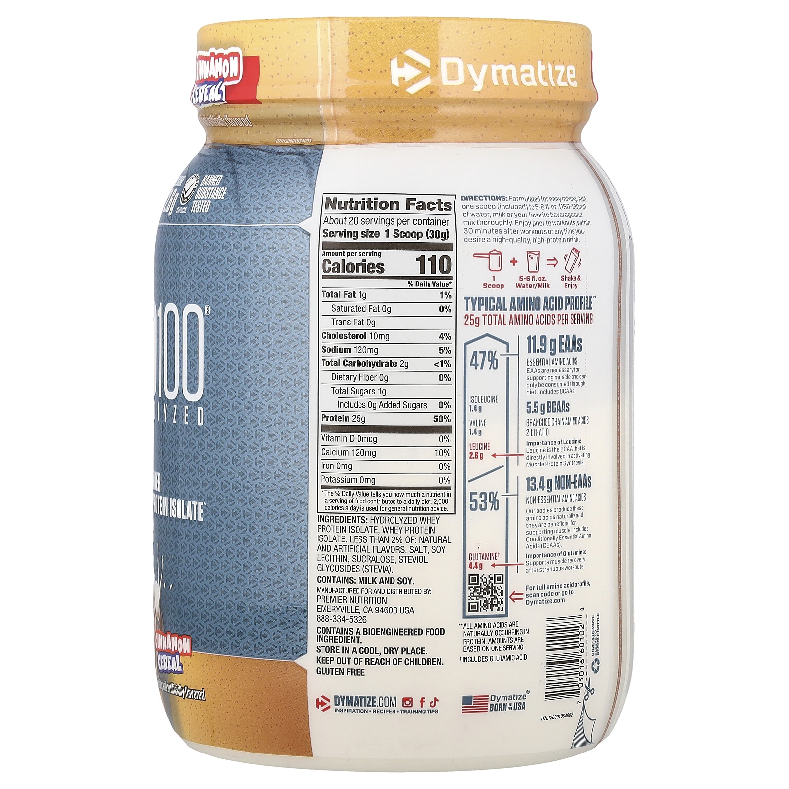 ISO100® Hydrolyzed, 100% Whey Protein Isolate, Cinnamon Cereal, 1.34 lb (610 g)