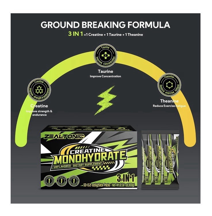 2 Pack Zealtonic Creatine Monohydrate 5000mg 99.9% Micronized Powder 100servings