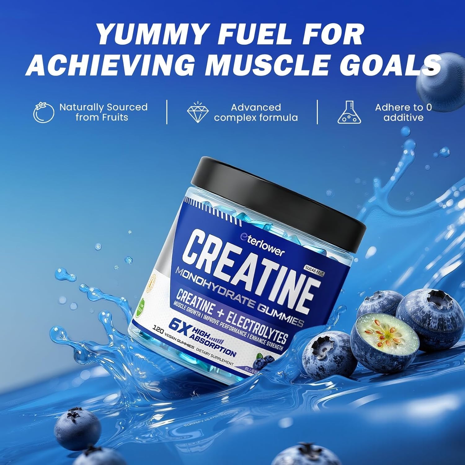 Creatine Monohydrate Gummies 5g Pre-Workout Energy Muscle Growth 120 Count
