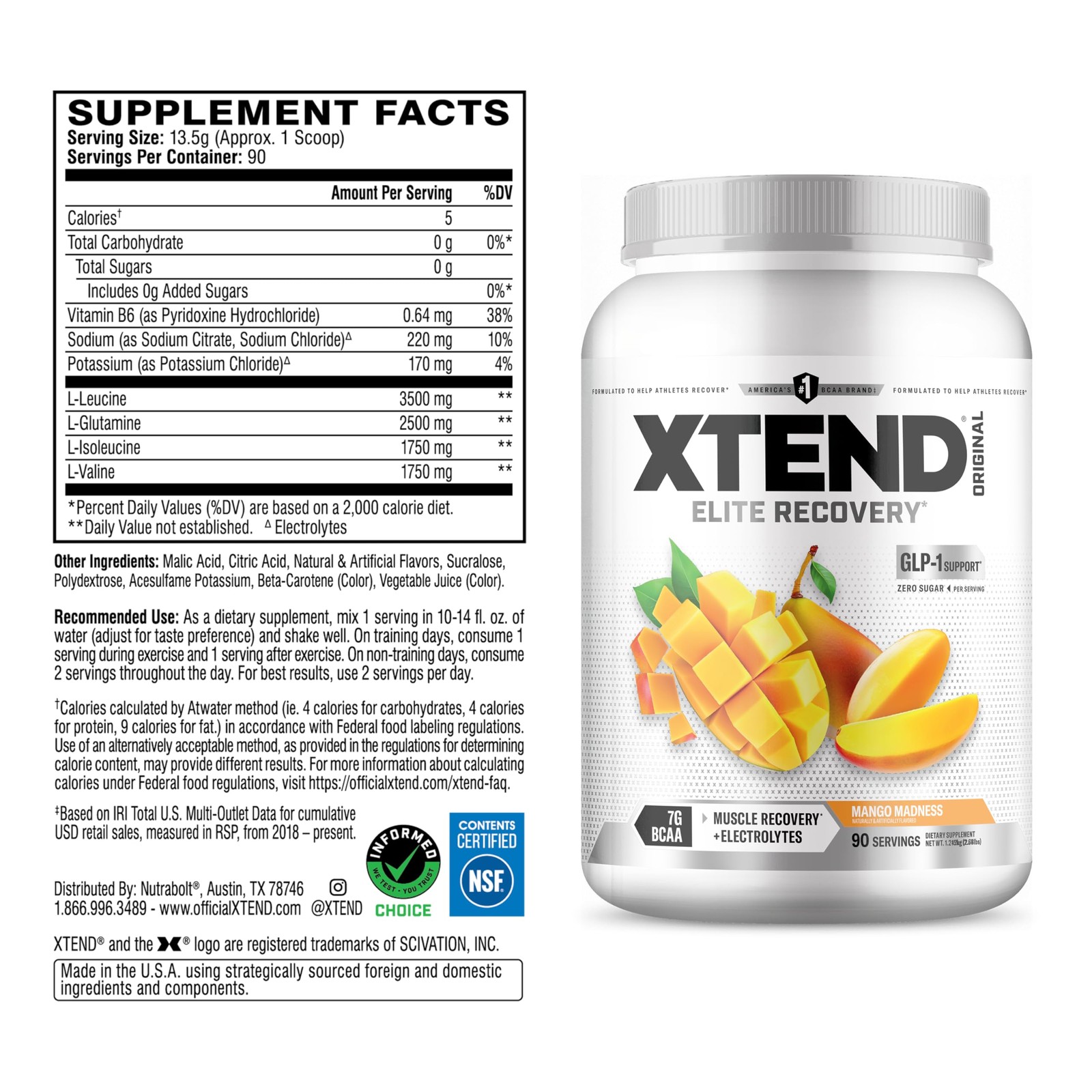XTEND Original BCAA Powder Mango Madness | 2.58 Pound (Pack of 1), Orange
