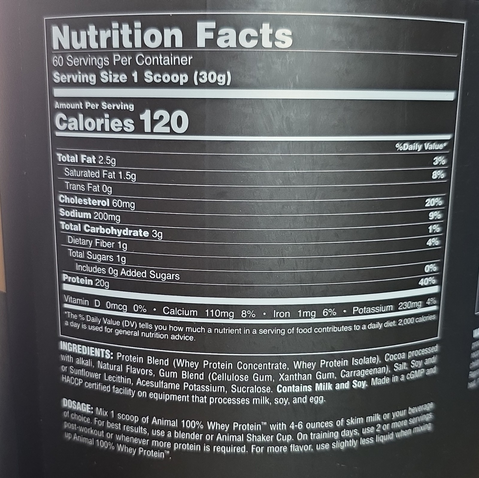 Animal 100% Whey Protein Powder, Chocolate, 4 lb Gluten Free No Synthetic Colors