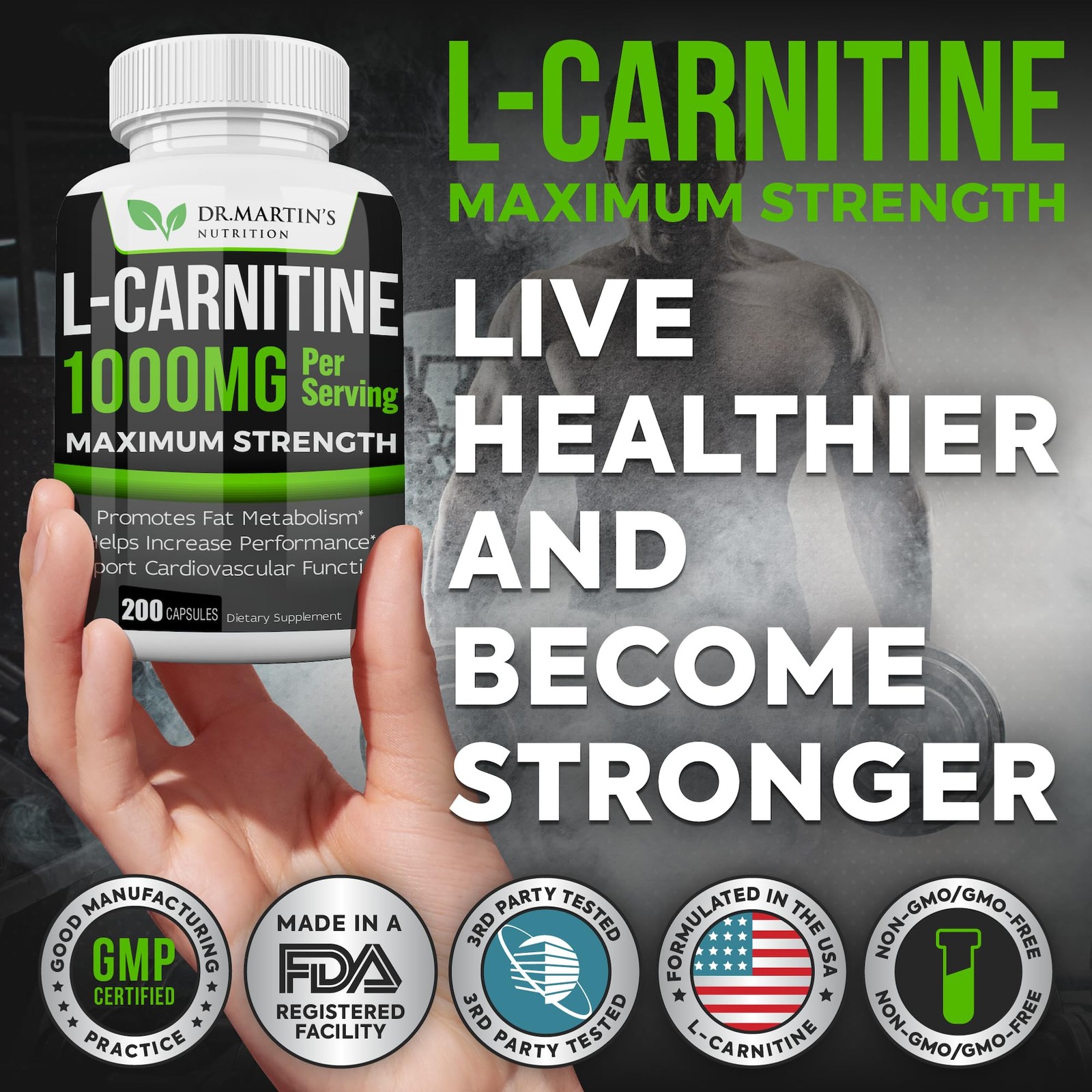 DR. MARTIN’S NUTRITION Extra Strength L-Carnitine – 200 200 Count (Pack of 1)