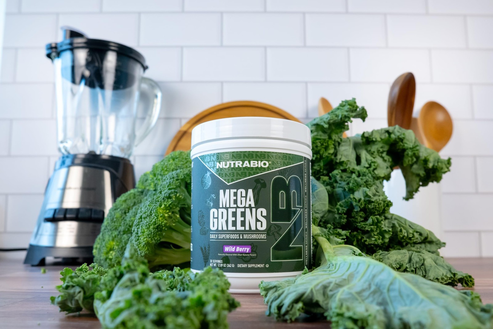 NutraBio Mega Greens Super Greens Powder Wild Berry 30 Servings