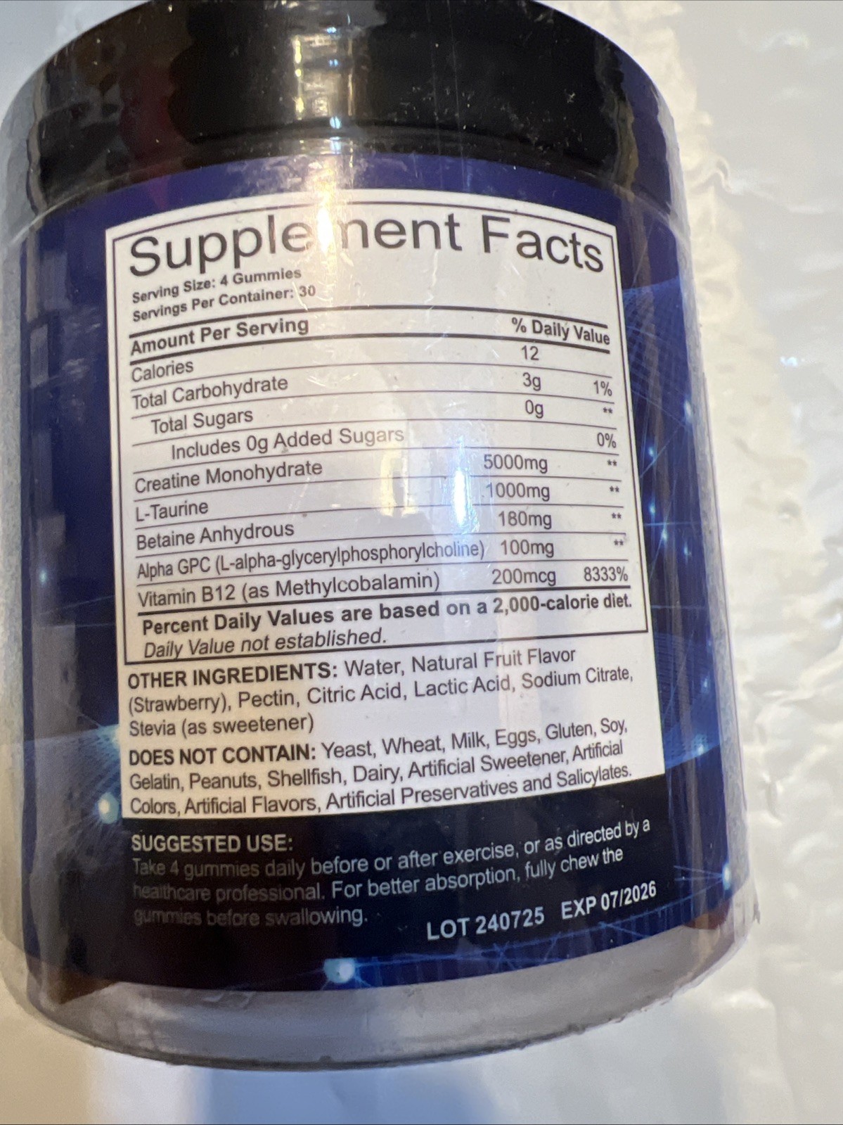 DLNIA creatine monohydrate gummies, 5000 MG,120 gummies, strawberry EXP:06/08/26