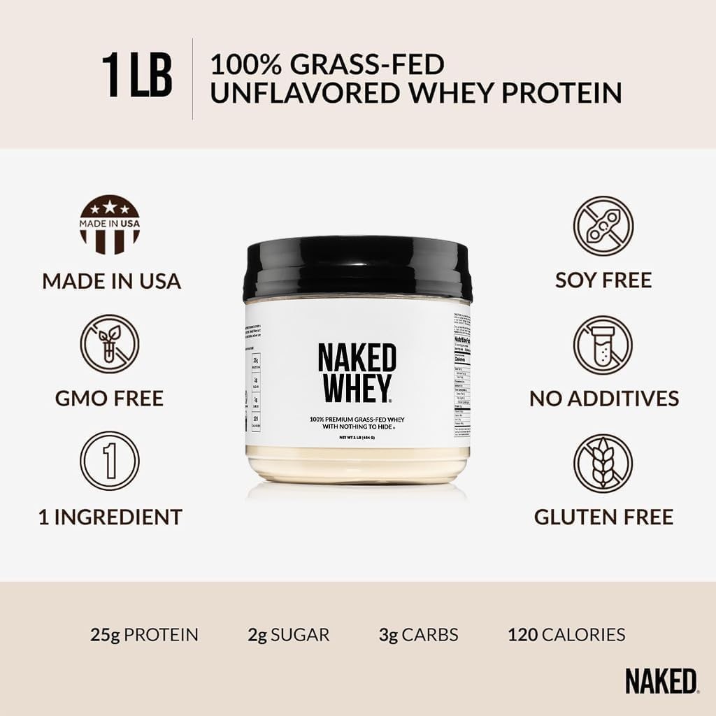 NAKED Whey 1Lb – Only 1 Ingredient, Grass Fed 1 Pound (Pack of 1)