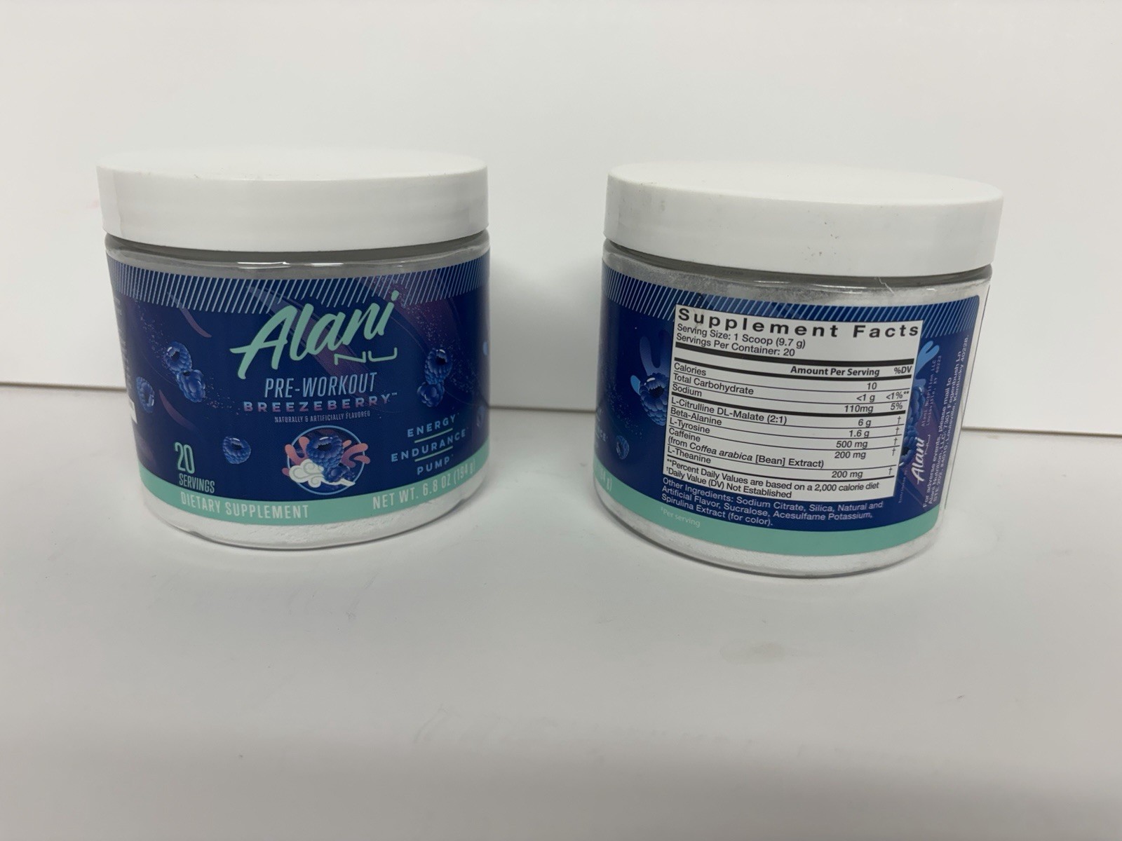 2X Alani Nu Pre-Workout Breezeberry 6.8oz 20 Servings 2 Pack Exp 09/26+