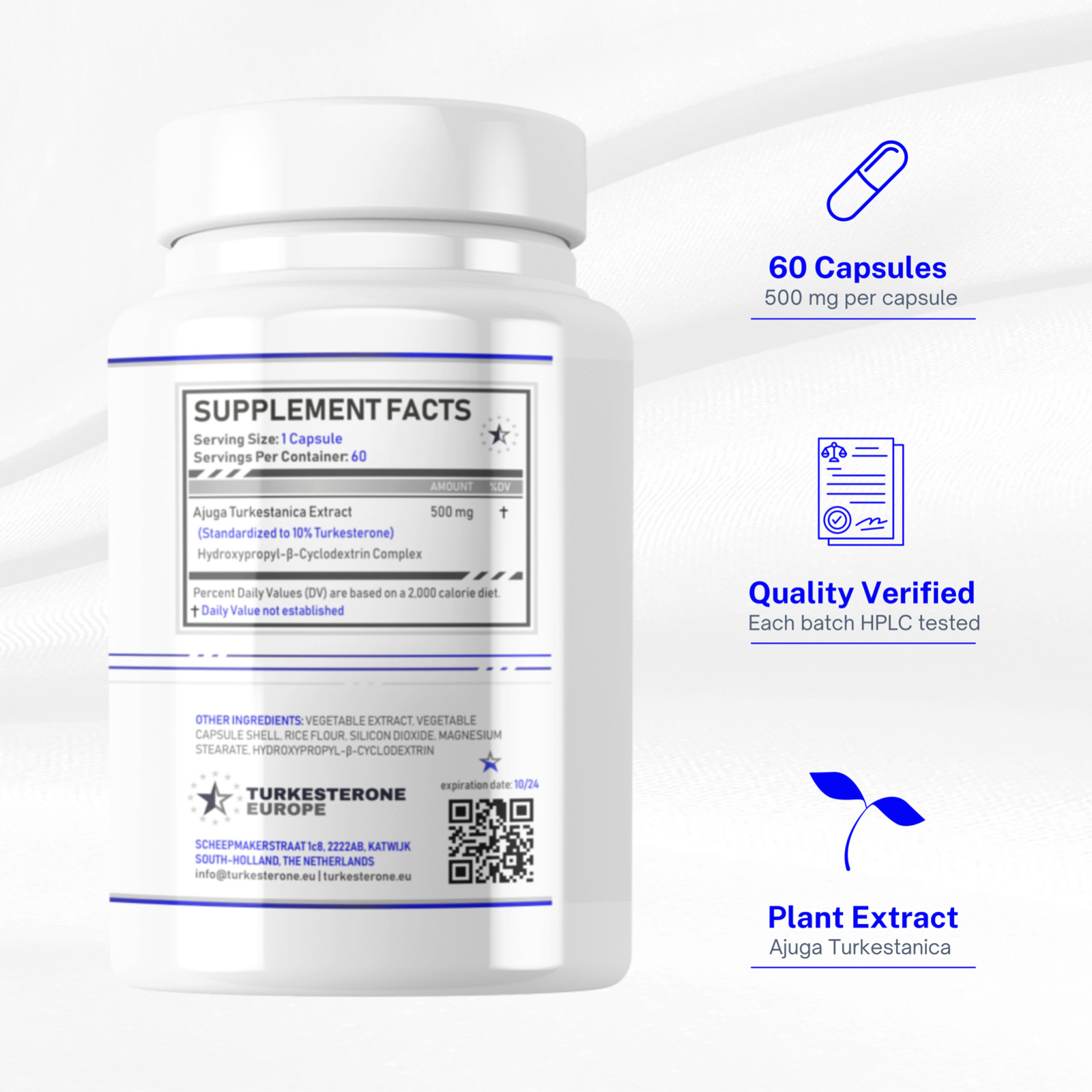 Turkesterone 10% Complex with Hydroxypropyl-β-Cyclodextrin – 2 Pack (120x500mg)