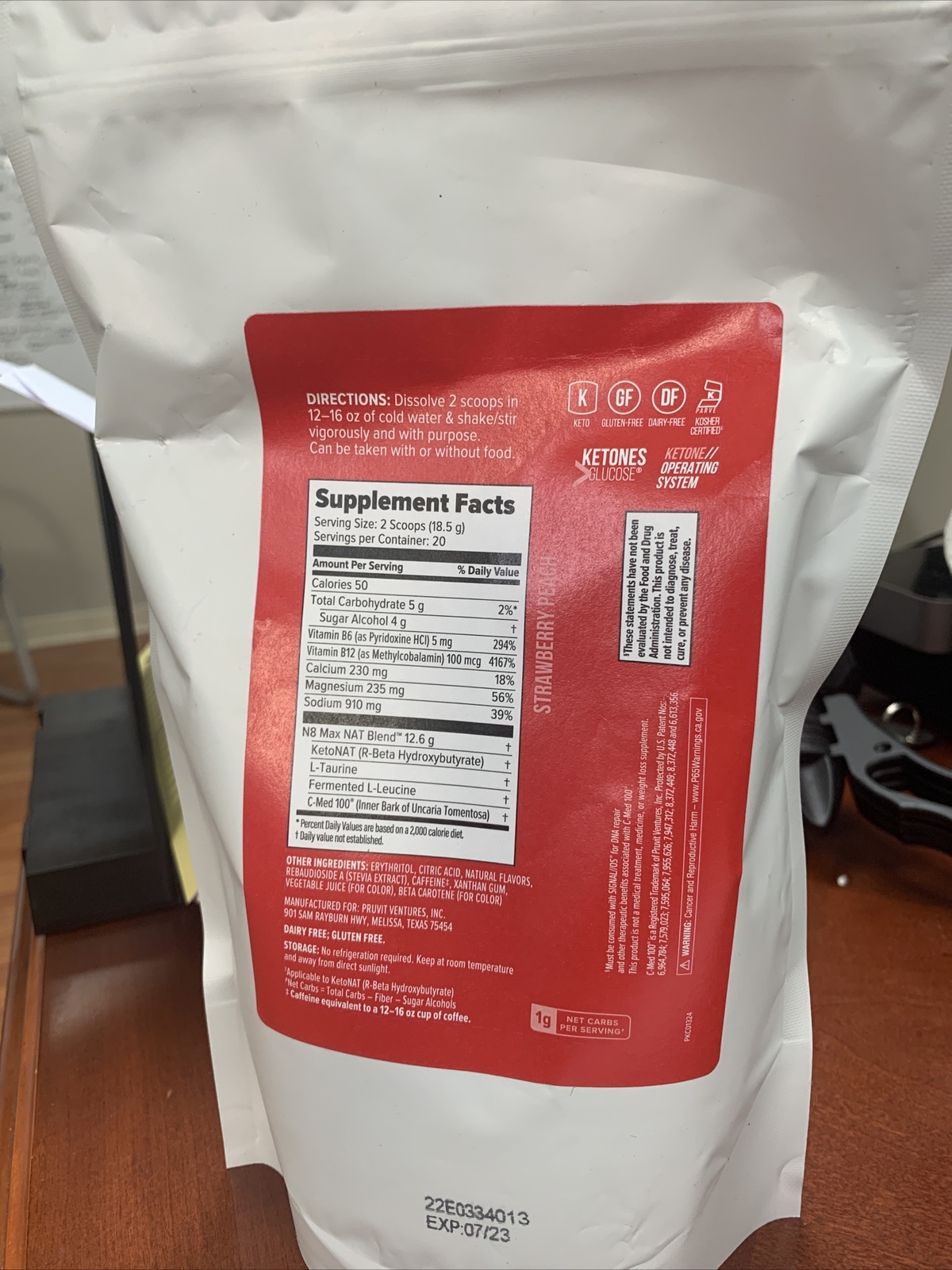 NEW Pruvit Keto OS Nat – Strawberry Peach- Charged – Bulk Bag 20 Servings