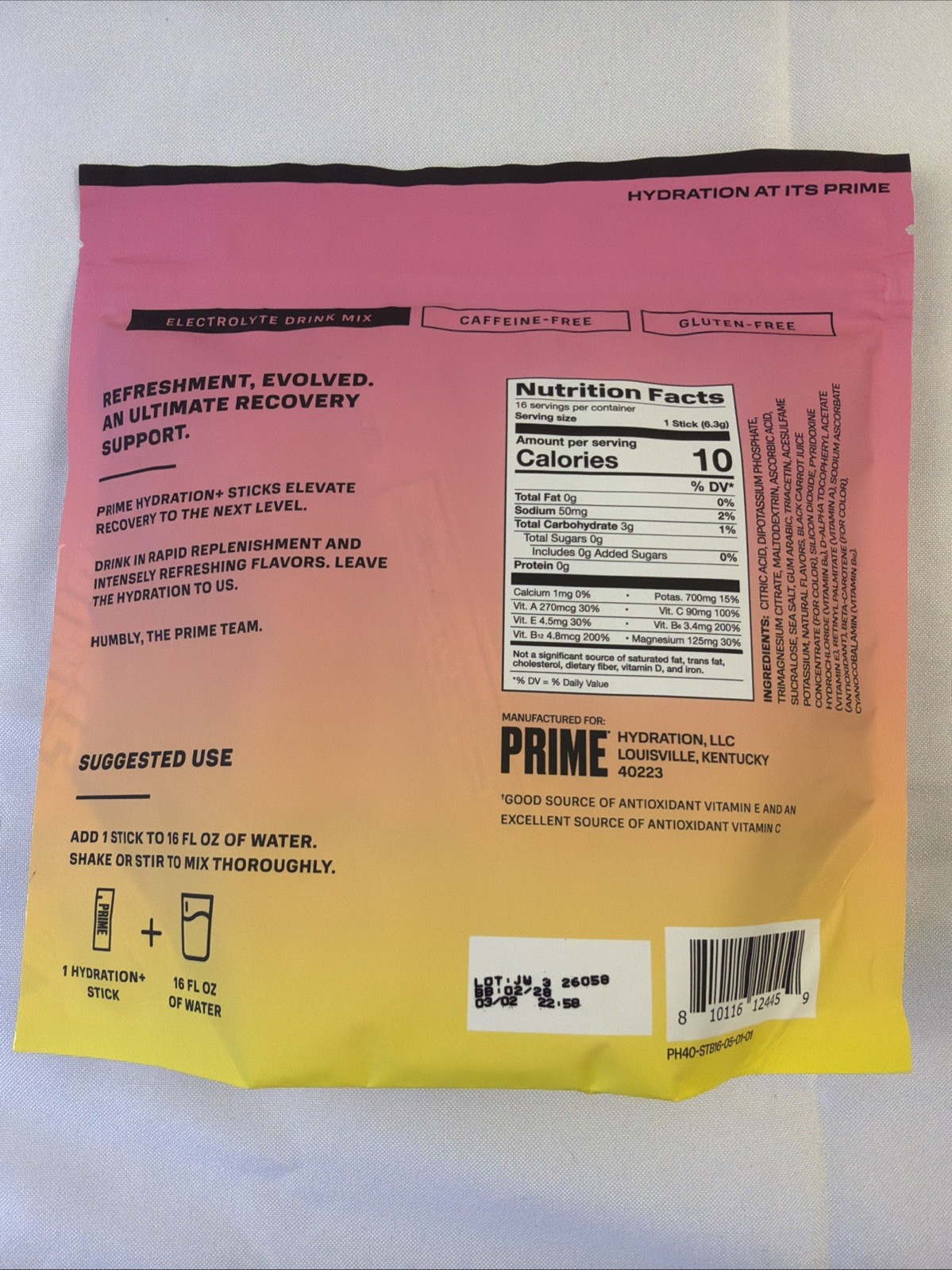 2 Pack PRIME Hydration Strawberry Banana Powder Sticks 16 Ct Each Sugar Free
