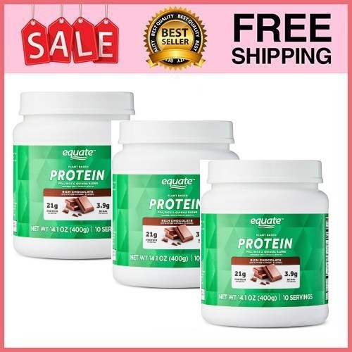 3 Pack Equate Plant-Based Protein Powder Supplement, Rich Chocolate, 14.1 oz Pk