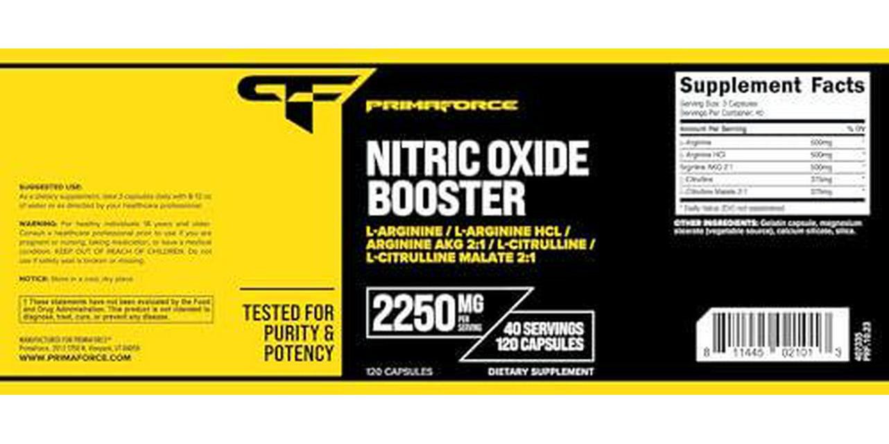 Primaforce Nitric Oxide Booster (2,250mg, 120 Capsules) – 40 Servings of Our for