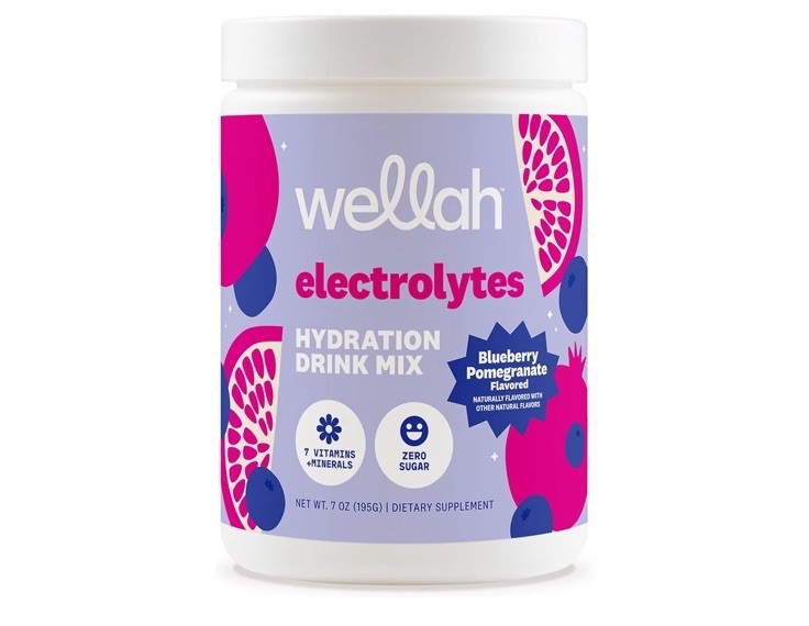 Wellah Electrolytes Hydration Drink Mix Powder Zero Sugar Blueberry Pom 7 oz