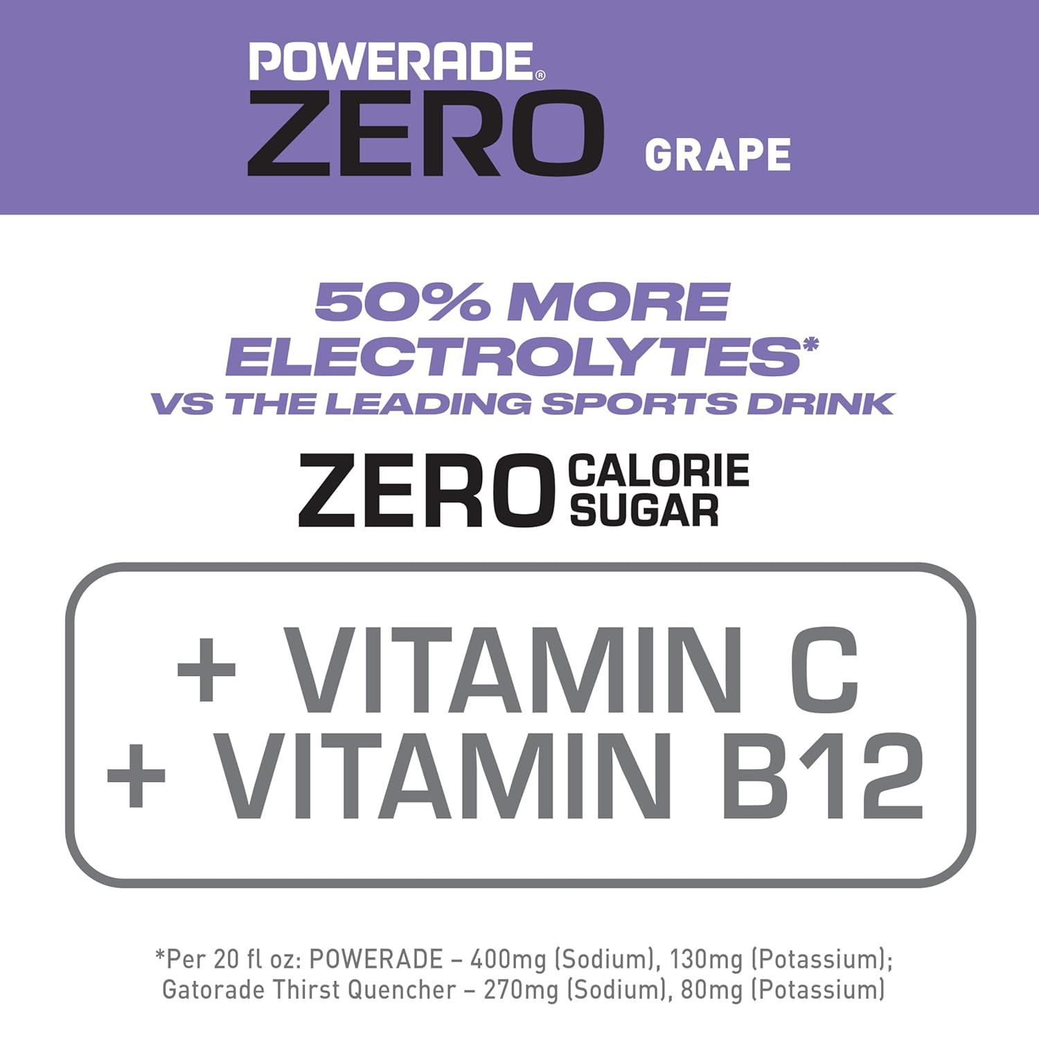 Electrolyte Enhanced Zero Sugar Grape Sports Drink, 20 Ounce