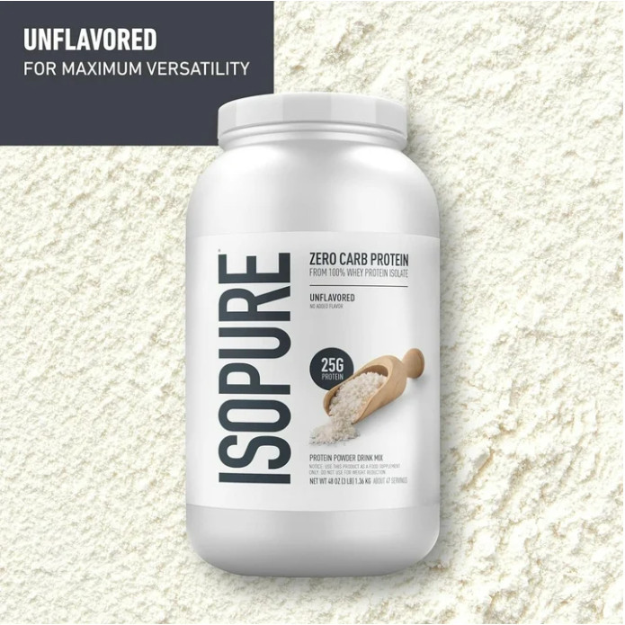 Isopure Zero Carb Whey Protein Isolate, Unflavored, 3 lb, 47 Servings
