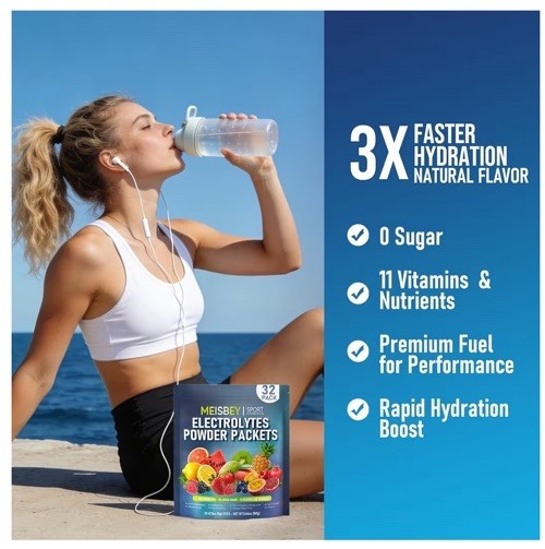 Meisbey Sugar-Free Electrolytes Powder Packets 32 Pack for Sport Hydration