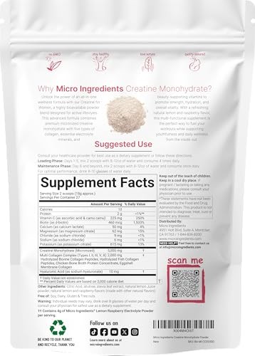 Creatine Electrolytes Collagen Powder Women Lemon Raspberry 5000mg