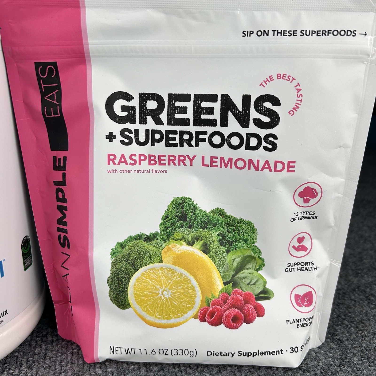 Clean Simple Eats Greens Rasp 🍋ade & 1st Phorm Strawberry Whey Protein Powder