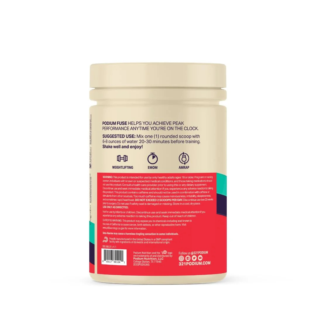 Podium Nutrition, Fuse 2025 Pre Workout Powder, Blue Razz Slushie, 25 Servings,