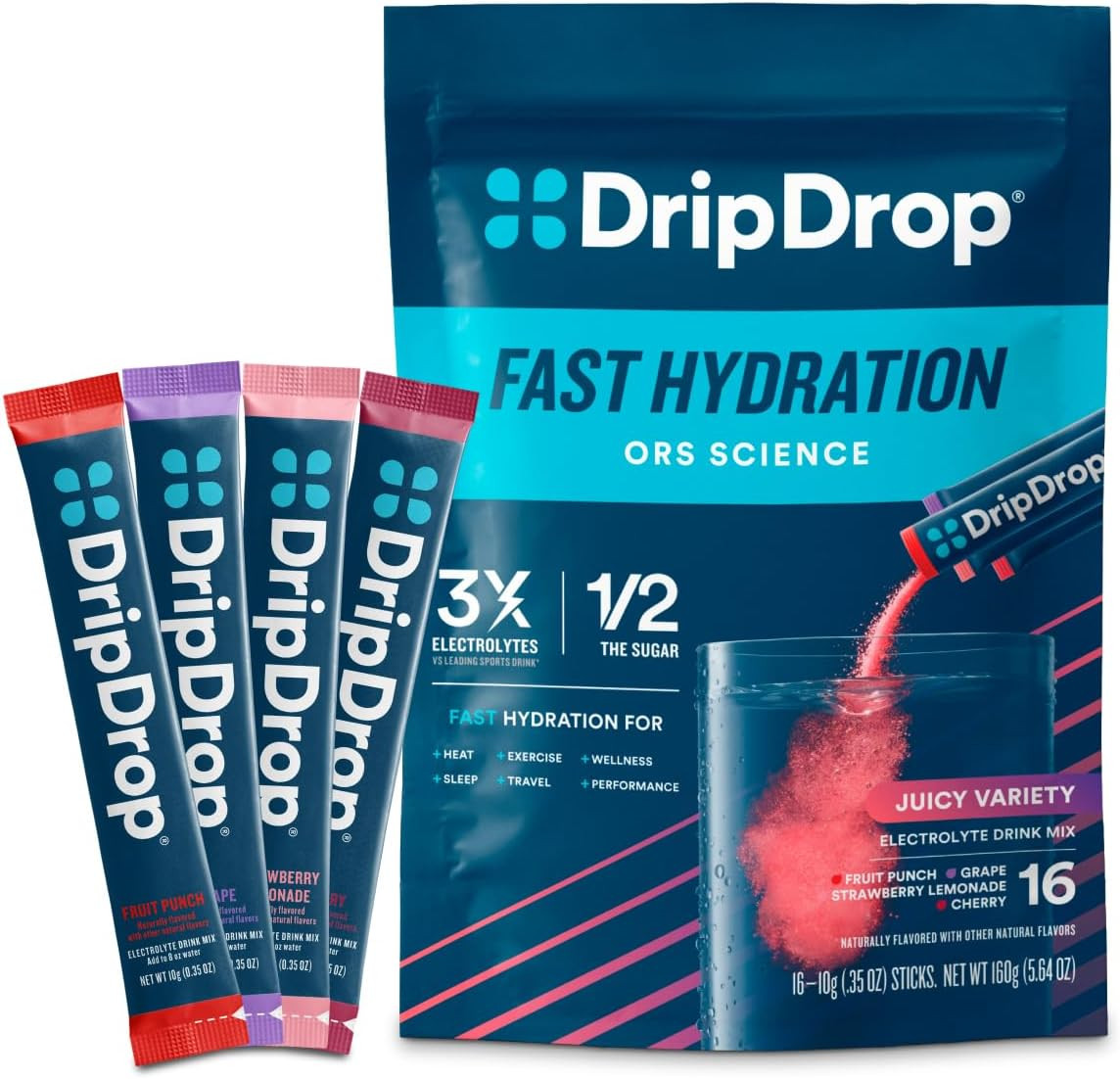 Electrolyte Hydration Drink Mix 16 Servings Fast Hydration Variety Pac