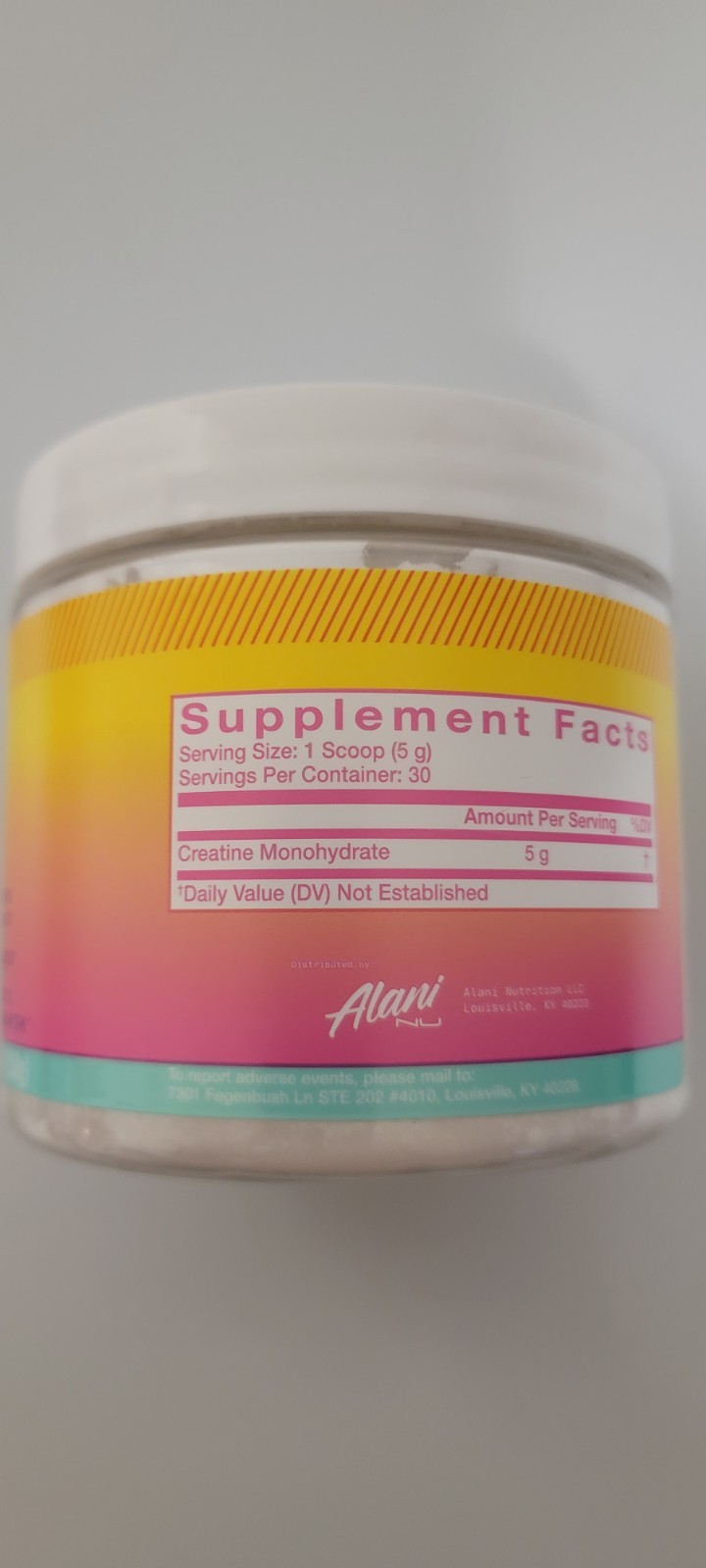 Alani Nu Creatine Monohydrate Powder Unflavored 5.2oz 5g 30 Servings