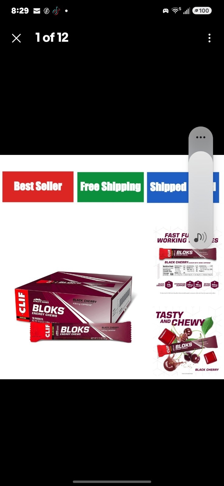 Clif Bloks Energy Chews – Black Cherry Flavor – Caffeine Boost – 18 Count