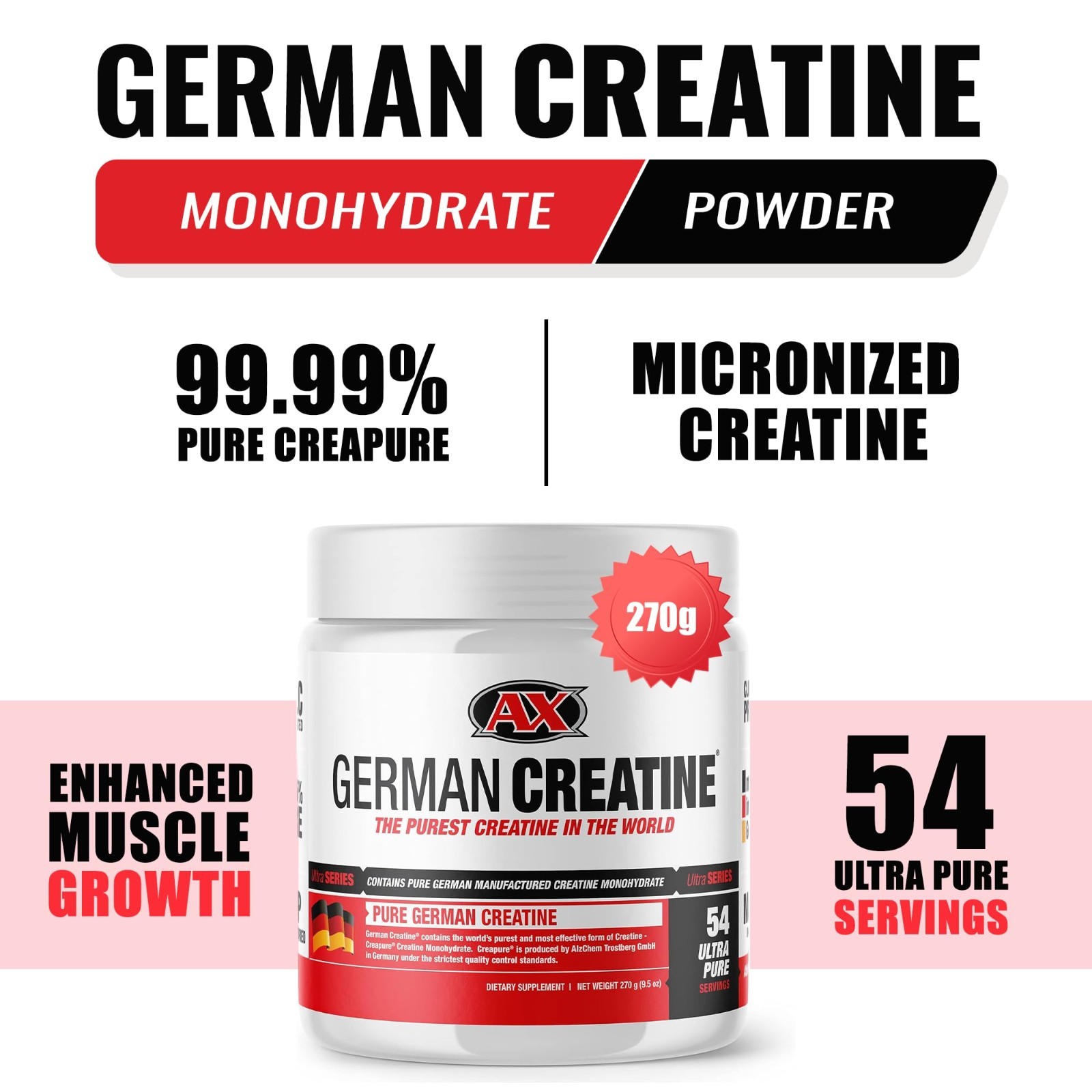Micronized Creatine Monohydrate Powder 270g – 99.99% Pure for Muscle Growth, Str