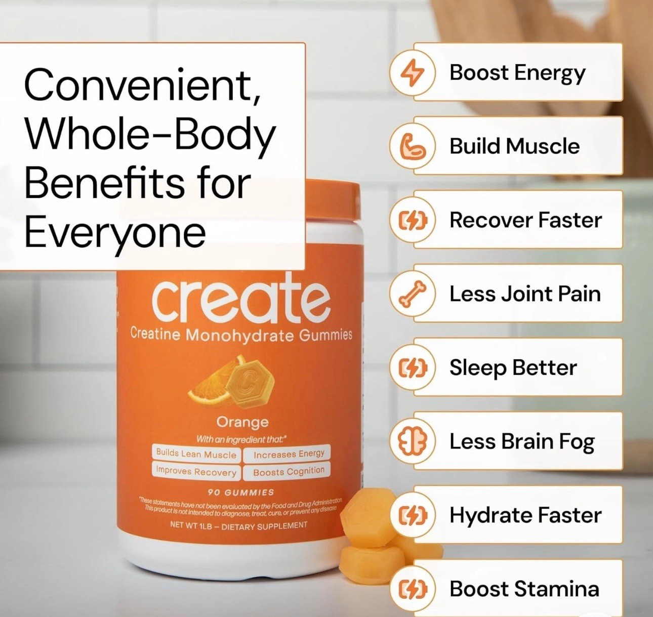 Create Creatine Monohydrate Gummies Orange & Watermelon – 2 Month supply (180)